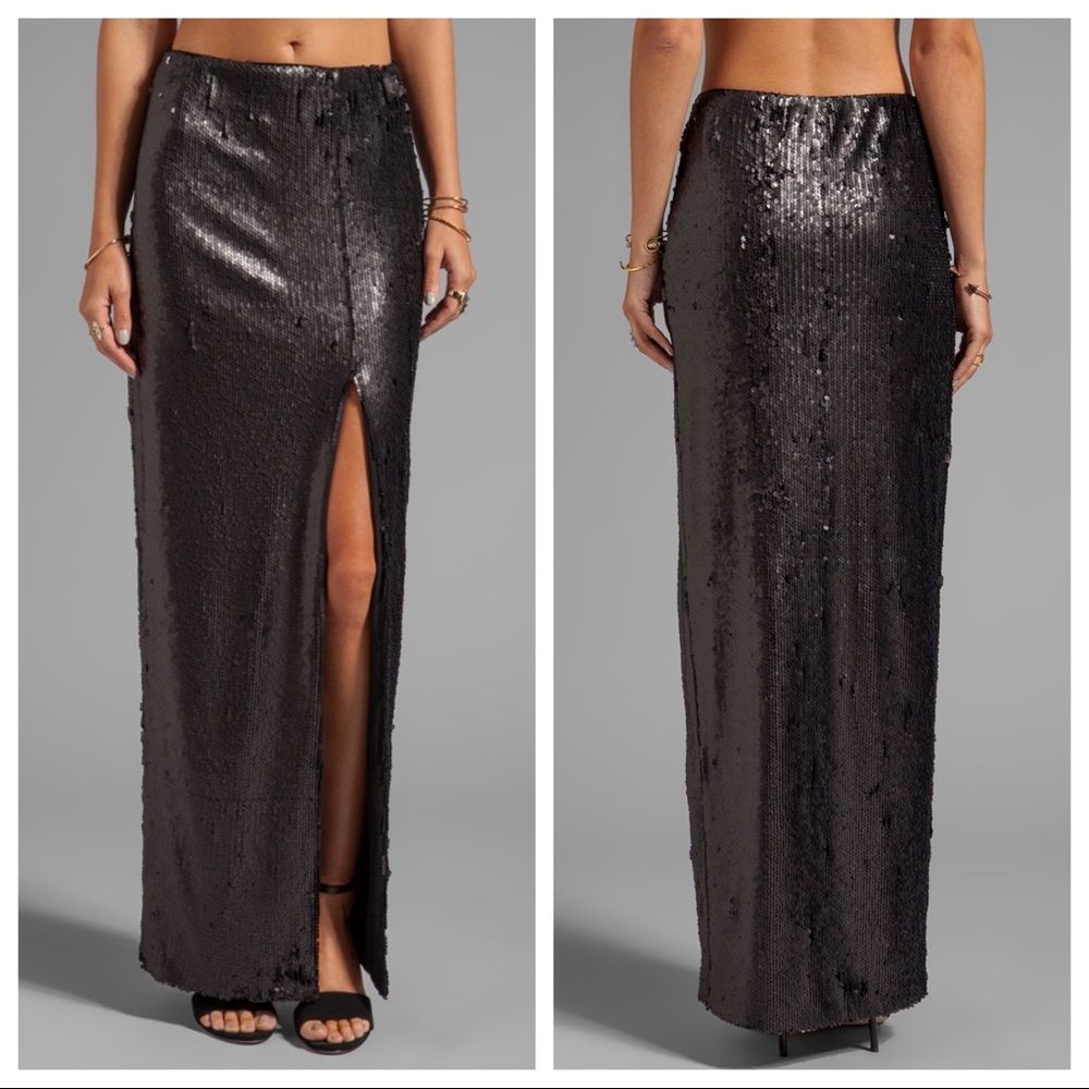NWT Blaque Label Sequins Maxi Skirt in Matte Black